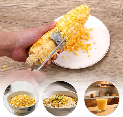 2pcs Long Handle Corn Stripping Tool, Stainless Steel Corn On The Cob Remover Peeler Stripper Kernel Scraper Cutter Husker Shucker Sheller for Home Kitchen Restaurant BBQ