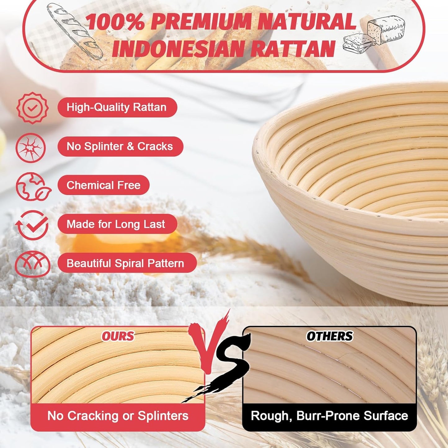 Sourdough Proofing Basket Gift Set, 9" Round and 10" Oval Banneton Bread Baking Supplies, Sourdough Baskets with Bread Lame, Danish Whish, Bowl Scraper, Sourdough Scraper, and Linen Liner