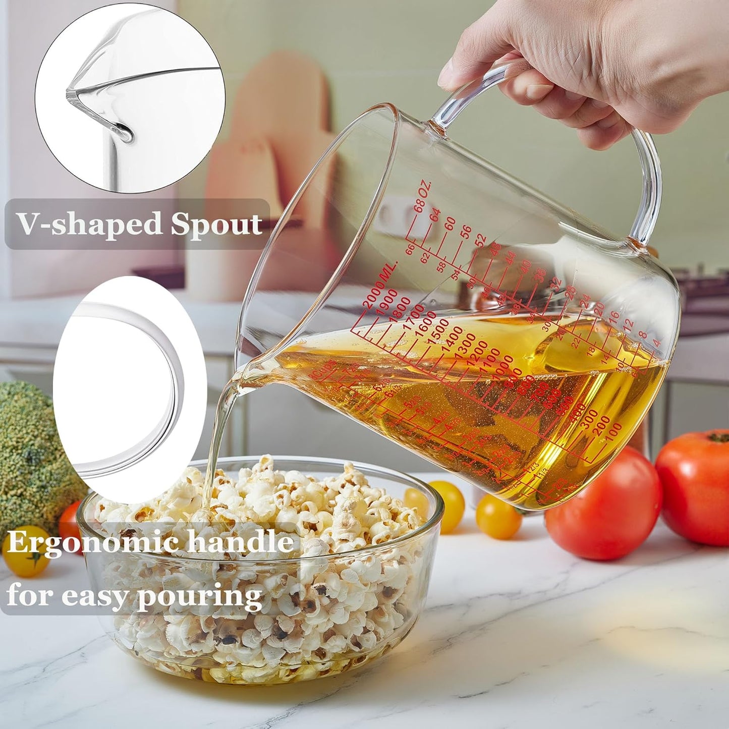 Ackers BORO3.3 Measure Glass -[Insulated handle | V-Shaped Spout]-Made of High Borosilicate Glass Measuring for Kitchen or Restaurant, Easy to Read, 120 ML (4 Oz)