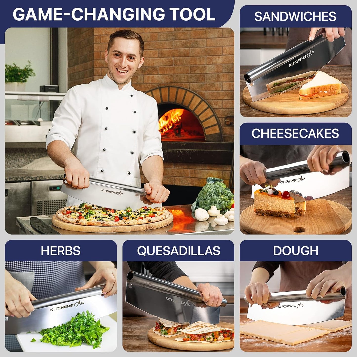 KitchenStar 14-Inch Pizza Cutter Rocker Blade - Sharp Stainless Steel Slicer Knife, Protective Cover, Dishwasher Safe, Large - Professional Pizza Oven Accessories