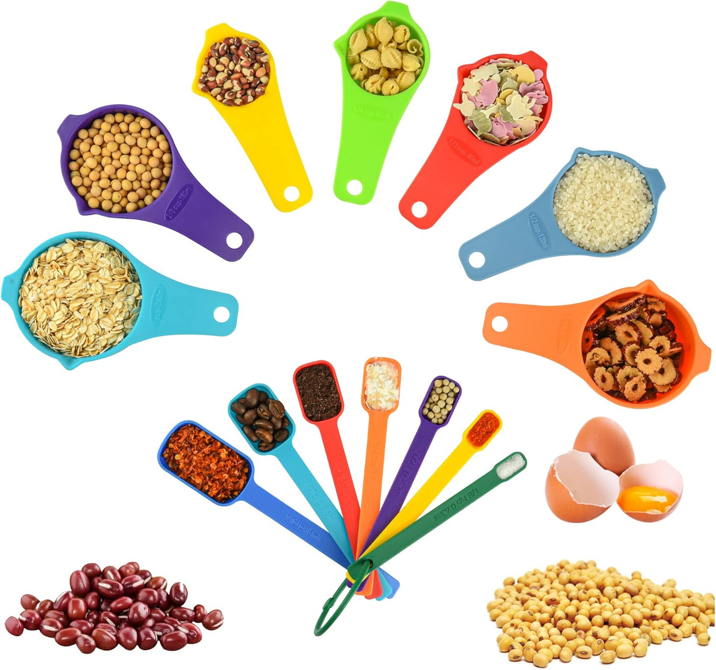 Plastic Measuring Cups and Spoons Set, 7 Plastic Measuring Cups and 7 Measuring Spoons with 1 Leveler, Engraved Both US&Metric Measure Cup Spoon for Kitchen&Baking Yellow