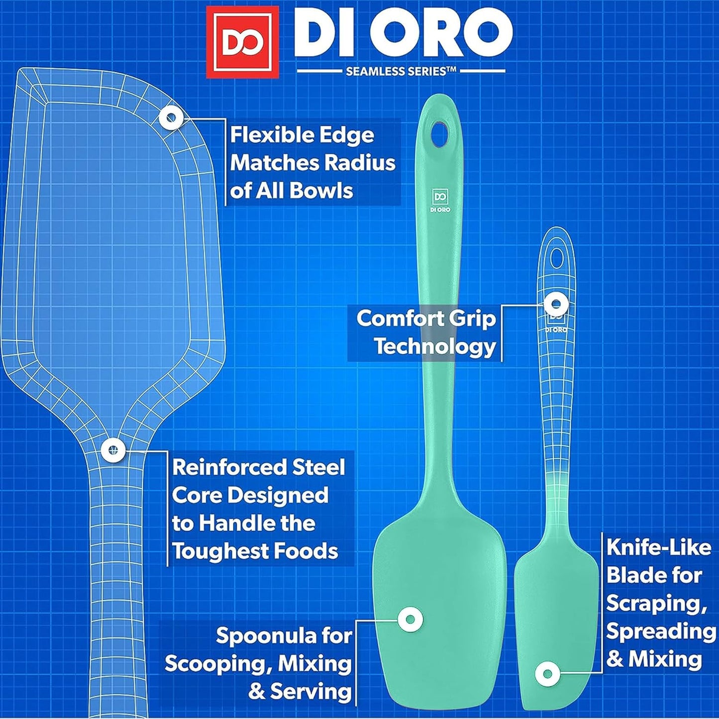 DI ORO Silicone Spatula Set - Rubber Kitchen Spatulas for Baking, Cooking, & Mixing - 600°F Heat-Resistant & BPA Free Silicone Scraper Spatulas for Nonstick Cookware - Dishwasher Safe (4pc, Black)