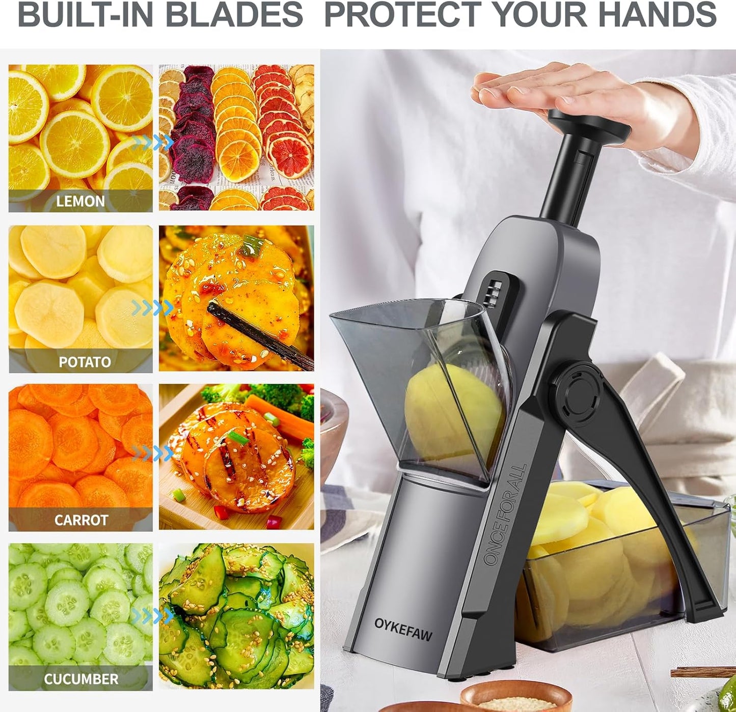 Mandoline Slicer for Kitchen, 6 in 1 Vegetable slicer, Potato Slicer with Thickness Adjuster,Faster Kitchen Slicer for Meal Prep (just Slice, With Peeler/Cleaning Brush, Mandolin)