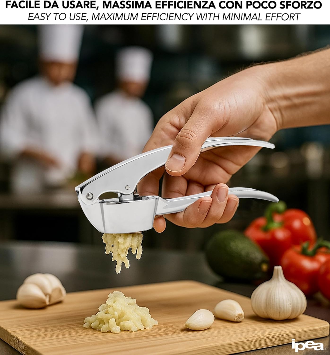 IPEA Stainless Steel Garlic Press for Garlic, Ginger, Chilli – Super Solid – Elegant Design – Professional Kitchen Garlic Press for Squeezing Nuts and Foods – Crusher – Easy to Clean
