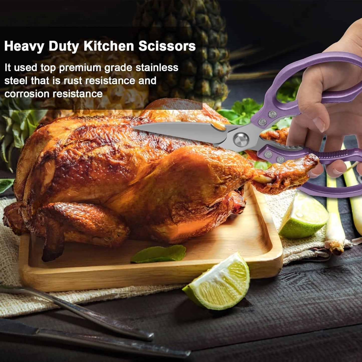 CGBE Kitchen Scissors, Multi-Purpose Kitchen Shears, Heavy Duty Dishwasher Safe Food Scissors for Chicken, Poultry, Fish, Meat & Herbs with Non-Slip Grips - Sliver