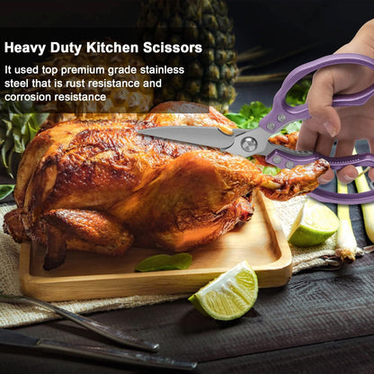 CGBE Kitchen Scissors, Multi-Purpose Kitchen Shears, Heavy Duty Dishwasher Safe Food Scissors for Chicken, Poultry, Fish, Meat & Herbs with Non-Slip Grips - Sliver