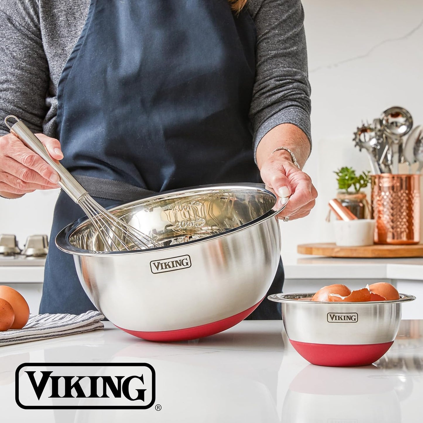 Viking Mixing Bowls Set, 10 Piece Stainless Steel Kitchen Cookware, Non-Slip Silicone Base, Includes Tight Fit Lids, Dishwasher Safe, Black