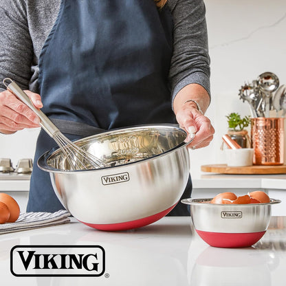 Viking Mixing Bowls Set, 10 Piece Stainless Steel Kitchen Cookware, Non-Slip Silicone Base, Includes Tight Fit Lids, Dishwasher Safe, Black