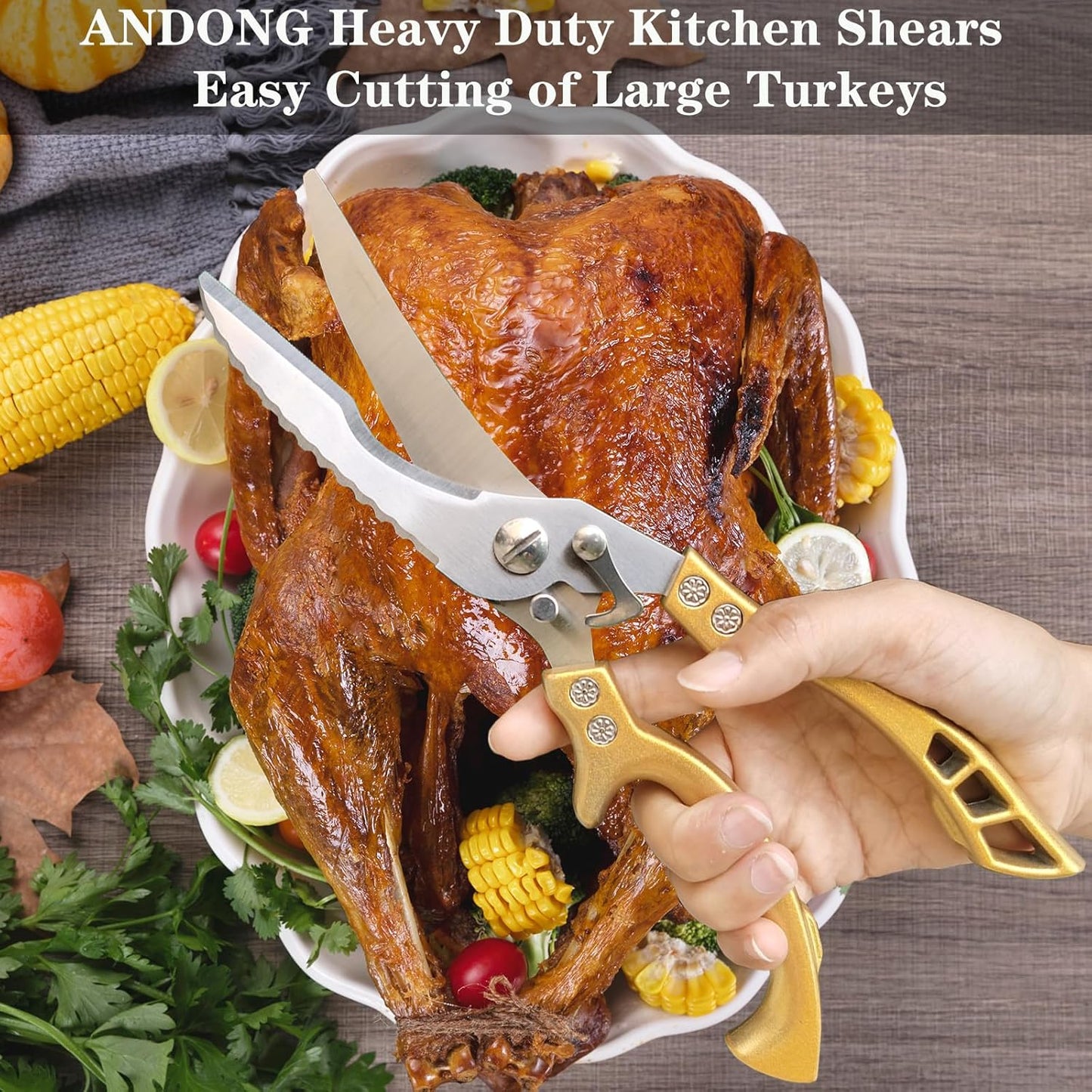 ANDONG Upgrade Heavy Duty Stainless Steel Kitchen Scissors - Professional Poultry Shears for Bone, Meat, Chicken, Fish, Turkey, Vegetables,Spring Loaded Multipurpose Ultra Sharp Utility Scissors