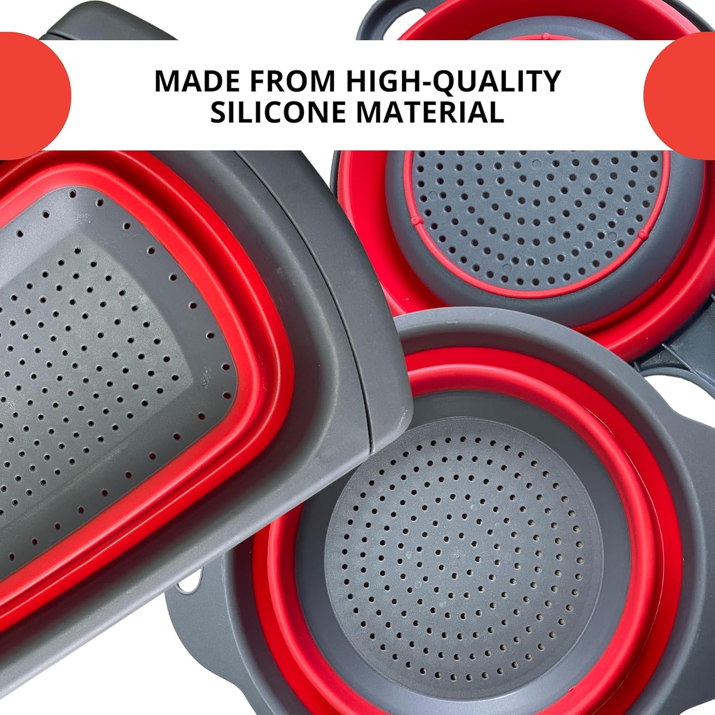 White Round Silicone Collapsible Colander – Silicone Round Kitchen Strainers with Plastic Handles Small Foldable Kitchen Strainer Perfect for Draining Pasta Vegetable and Fruit