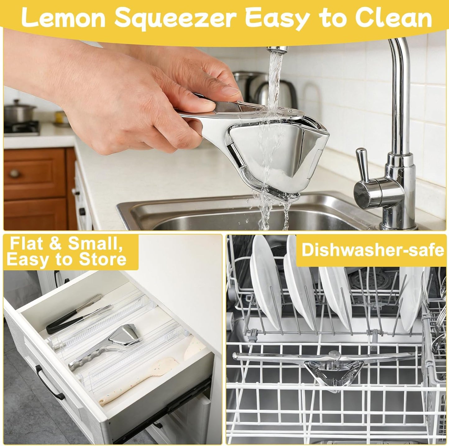Lemon Squeezer, Stainless Steel Hand Flat Manual Juicer, Lime Press Handheld, Easy to Use Fruit Citrus Press for Lemons, Citrus, Lime, Orange (Silver)