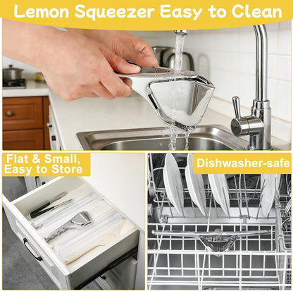 Lemon Squeezer, Stainless Steel Hand Flat Manual Juicer, Lime Press Handheld, Easy to Use Fruit Citrus Press for Lemons, Citrus, Lime, Orange (Silver)