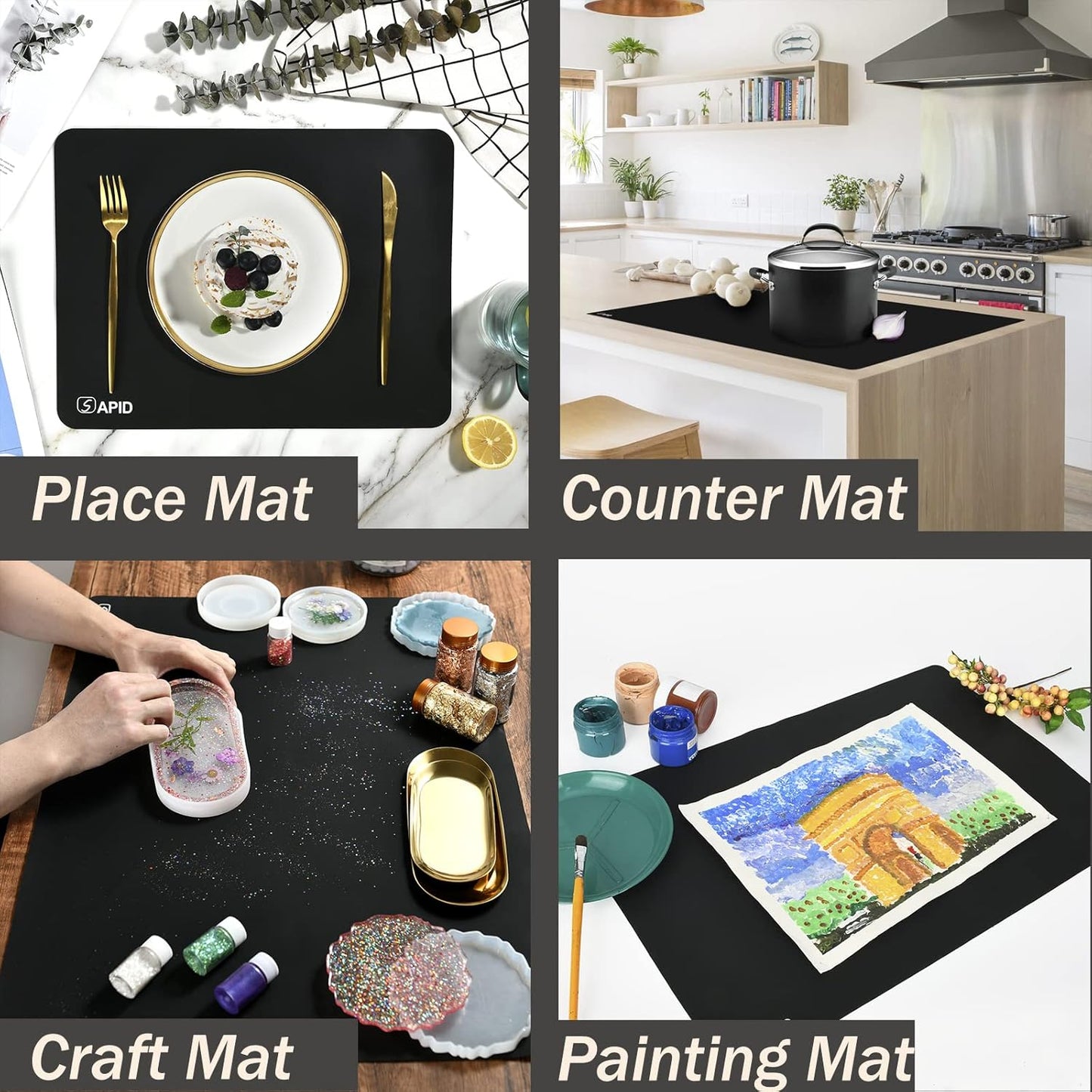 Extra Large Silicone Mat 36" x 24" Place Mats, Heat Resistant Mat for Kitchen Countertop Protector, Thick Placemats Washable Silicone Mats for Kitchen Counter Mat Dining Table Mat, Grey, Sapid