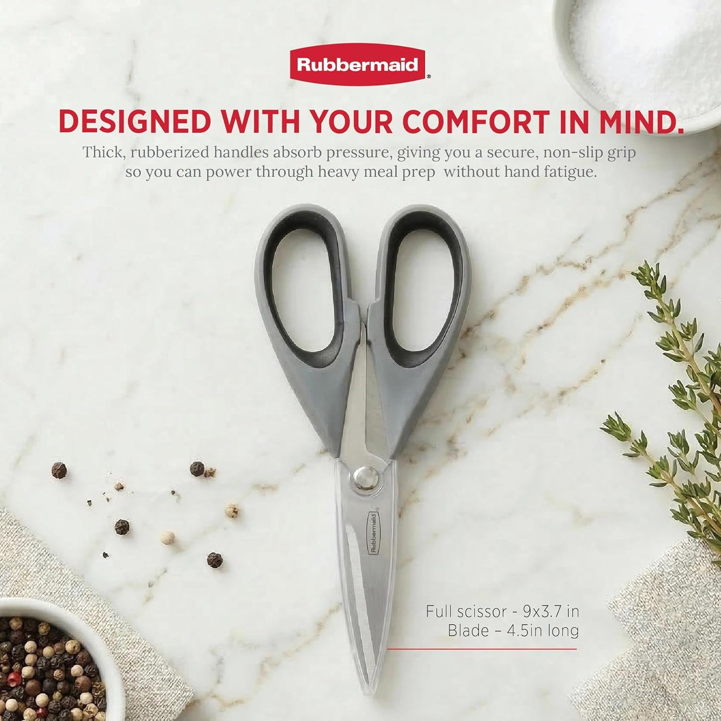 Rubbermaid Kitchen Scissors All Purpose Heavy Duty, Stainless Steel Kitchen Shears with Protective Sheath, Dishwasher Safe Kitchen Scissors for Food, Meat, Poultry & Herbs, Comfort Grip, Charchoal
