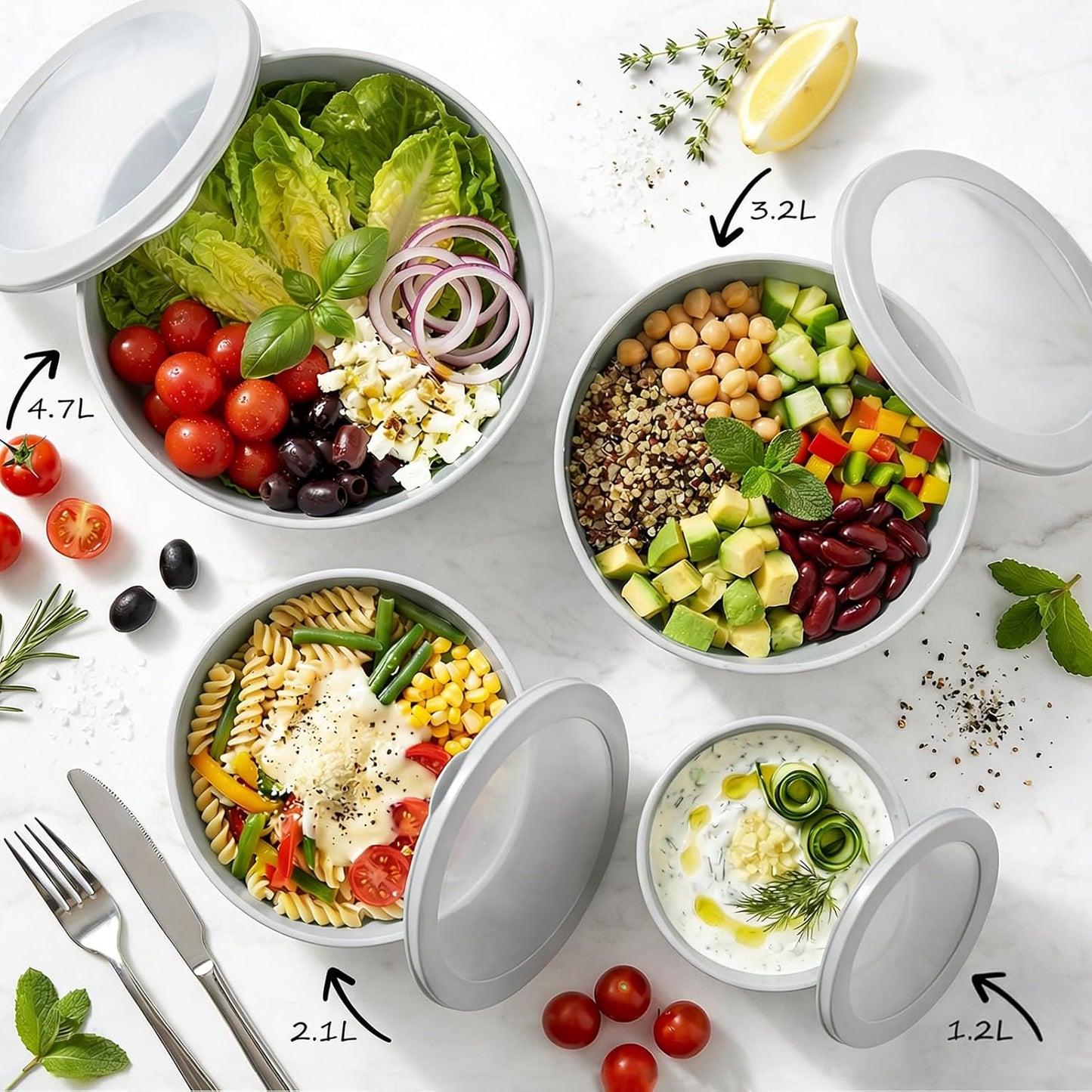 BoxedHome Mixing Bowls with Lids - 8 Piece Plastic Nesting Bowls Set includes 4 Prep Bowls and 4 Lids, Microwave and Dishwasher Safe, Green