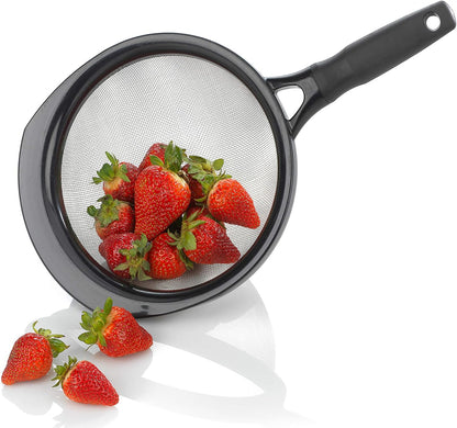 GoodCook Touch 8-In Stainless Steel Wire Mesh Strainer with Non-slip Grip Handle, Black