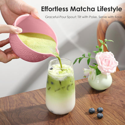 Matcha Whisk Set Matcha Kit - 7 Pcs Japanese Tea Set Includes Matcha Bowl with Spout,Bamboo Whisk with Ceramic Holder,Bamboo Scoop and Rest,Sifter,Tea Towel, for Ceremony Matcha Lovers Gift,Green