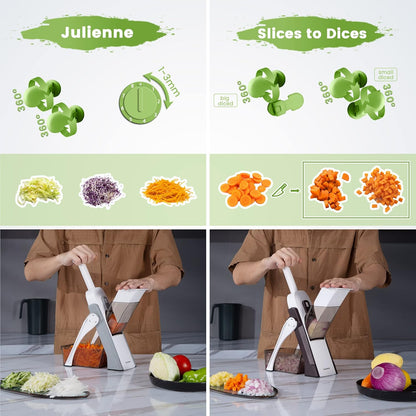 SupMaKin Upgrade Safe Mandoline Slicer,Multi Vegetable Chopper,Potato Slicer, Onion Chopper with Drain Basket Storage Container, Cheese Grater Kitchen Chopping Artifact (Black)