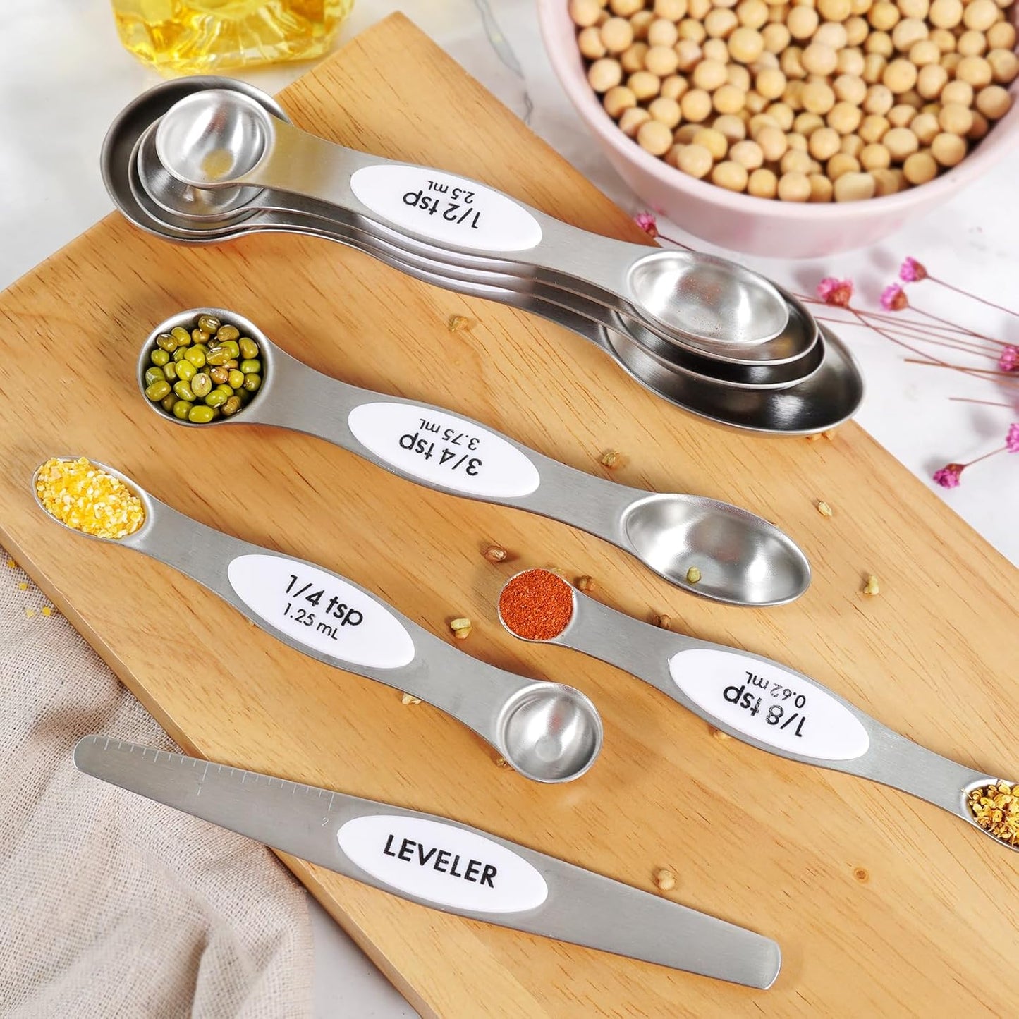 19 Pieces Measuring Cups and Spoons set, Includes 10 Stackable Measuring Cup with Lid and 9 Magnetic Measuring Spoons, Tablespoon for Liquid and Dry, BPA Free, Dishwasher Safe (Black)