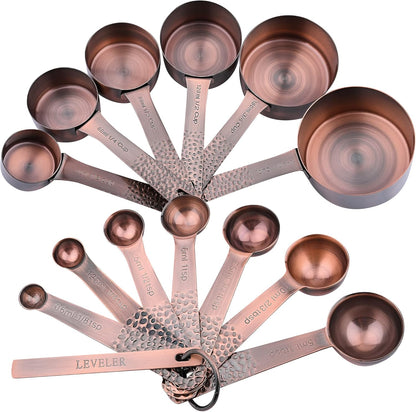Measuring Spoons Set, 18/8 Stainless Steel Measuring Spoons Set for Dry&Liquid, Metal Metric & US Measuring Spoon with 1 Leveler and Locking Ring for Kitchen & Baking