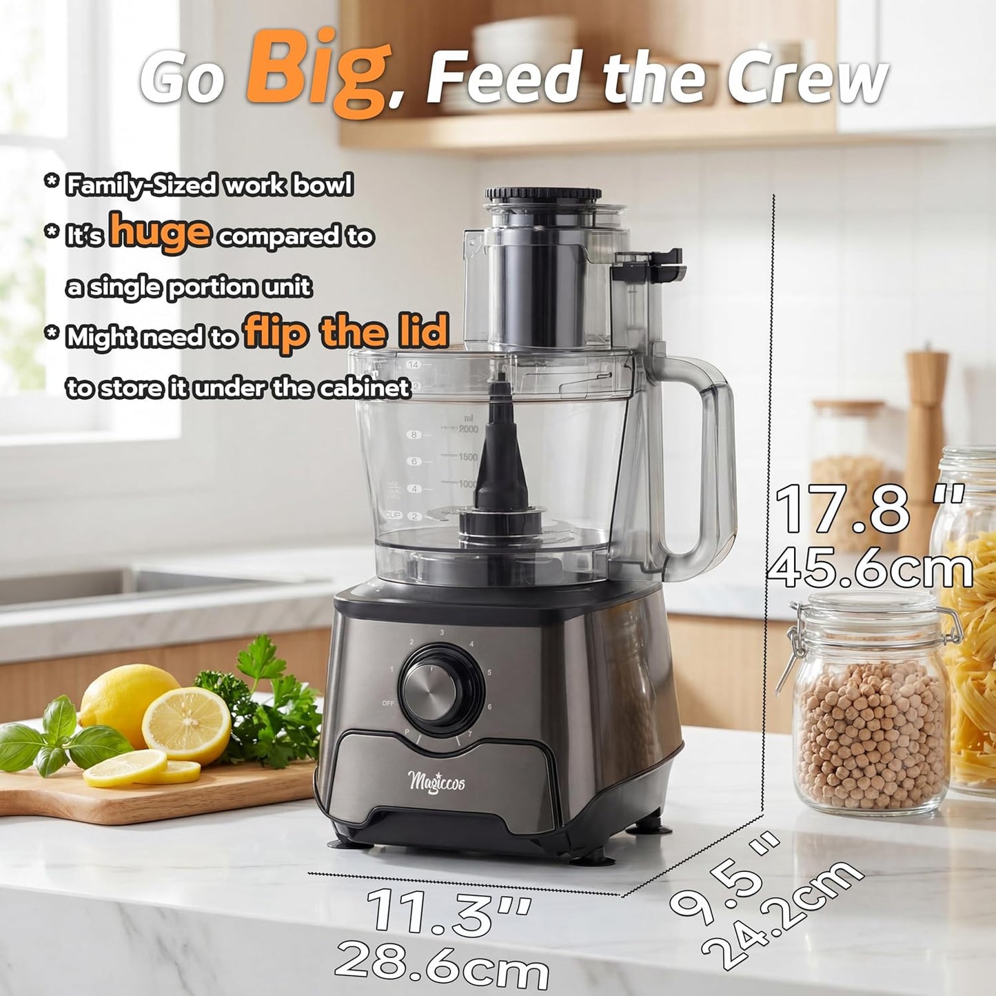 14-Cup French-Fry-Cutter Storage-Drawer Food-Processor - XL Bowl, Large Chute & Storage Drawer, Slicing & Shredding, Chopping & Mixing, For Cheese, Meat & Veggie Prep (Metallic Graphite)