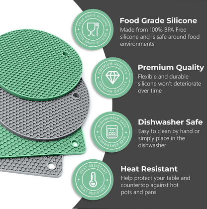 Silicone Trivets for Hot Dishes, Pots, Pans (2 Pack) - Heat-Resistant Pot Holders for Kitchen Countertop Mats - Silicone Trivet Mat (9 x 12 Inch) - Multipurpose Counter Pads (Black)