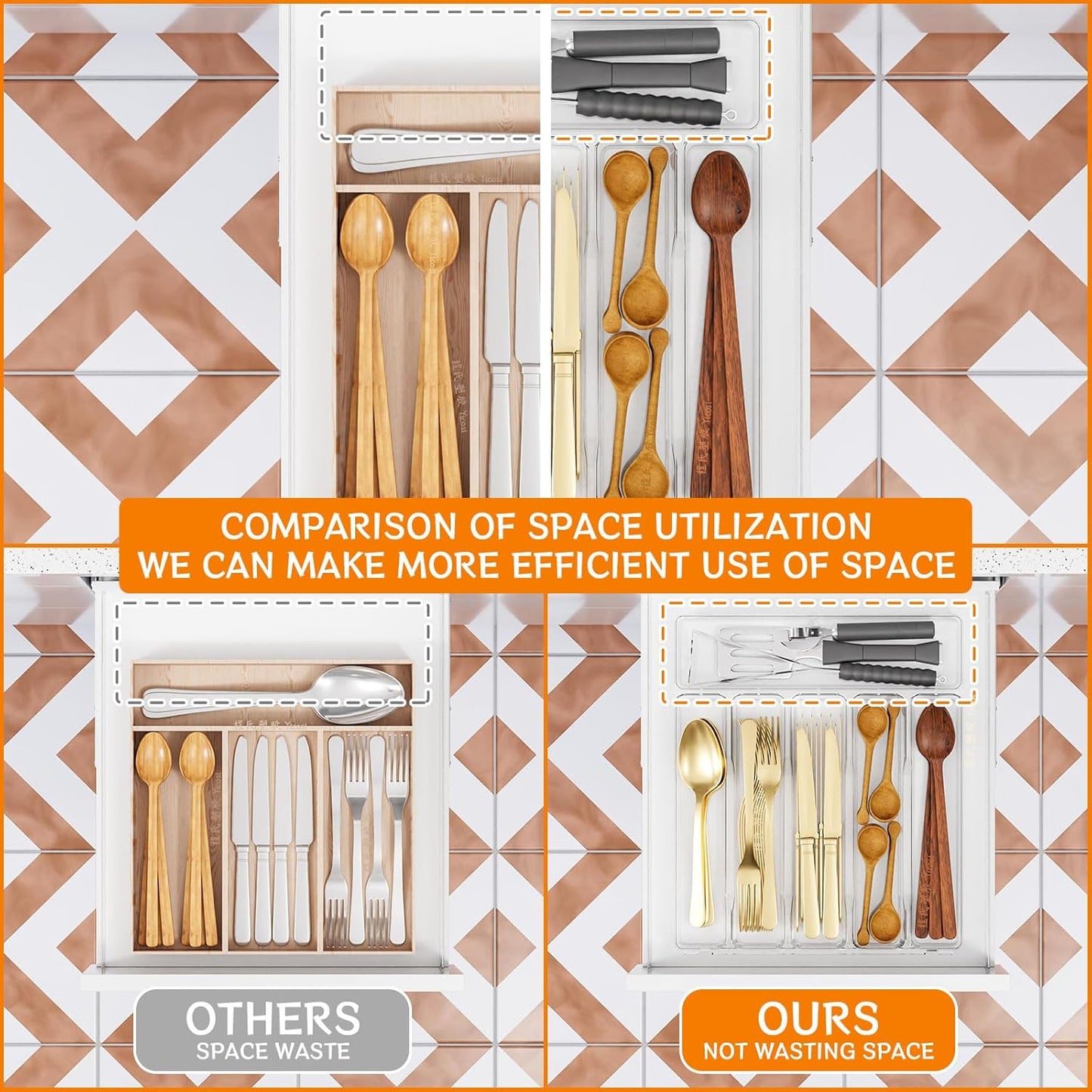 Yieach Clear Small Silverware Organizer 9 inch Wide for Kitchen Drawers,BPA Free Silverware Trays and Plastic Silverware Dividers & Holder,Utensil and Flatware Drawer Organizer Suitable for Fork,Spoon