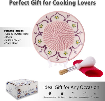Handmade Ceramic Garlic Grater - 4 Pcs Garlic Press - Natural Ginger & Cheese Grinder - Decorative Mincer - Honey Yellow
