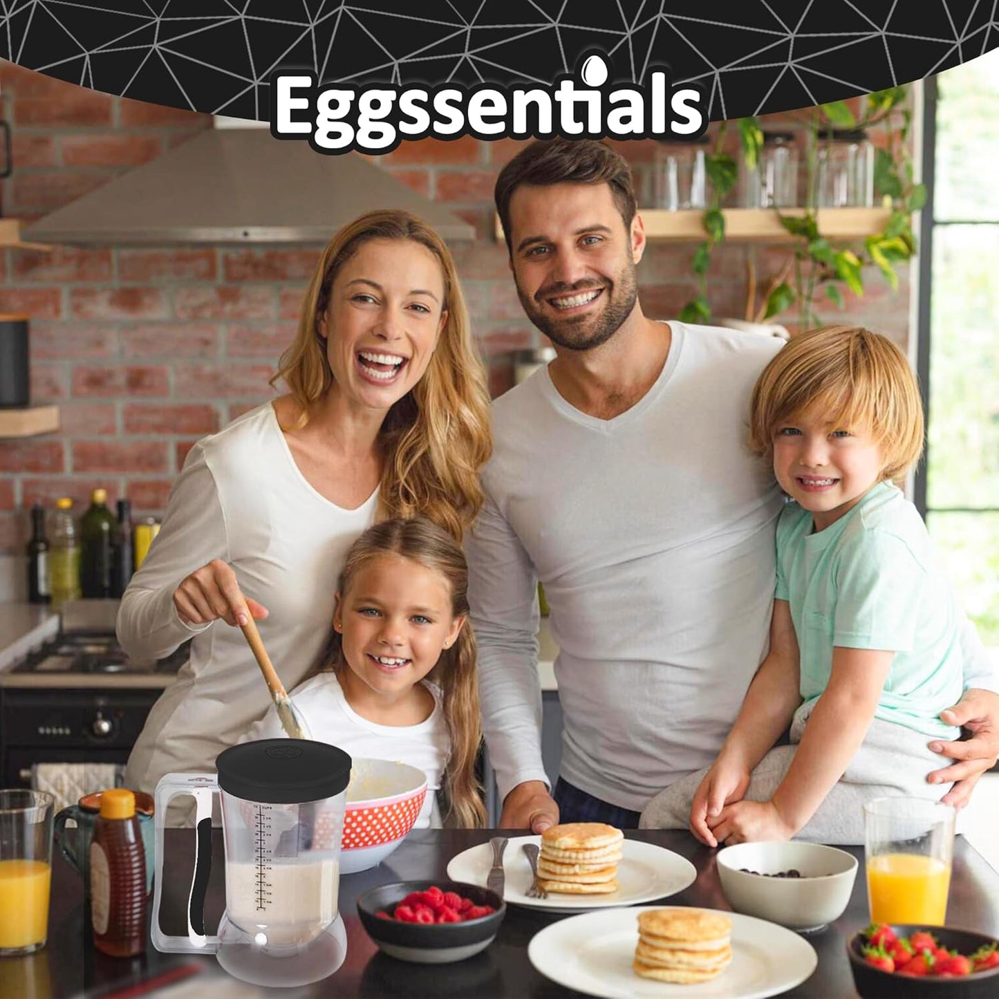 Eggssentials - Pancake Batter Dispenser with 5-Cup Capacity - Waffle Batter Dispenser for Pancakes, Cupcakes & Crepes, Easy-Squeeze Handle, Dishwasher Safe - Black Pancake Dispenser