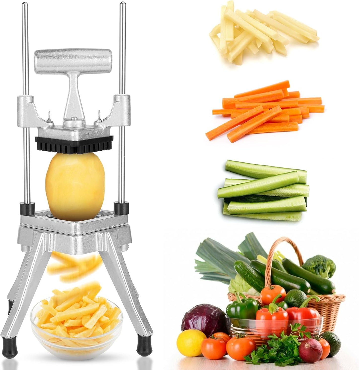WICHEMI Commercial Chopper Vegetable Cutter Fruit Dicer w/3 Blades Commercial Onion Chopper Dicer Professional Food Dicer Heavy Duty Stainless Steel French Fry Cutter for Home Kitchen Restaurant Use