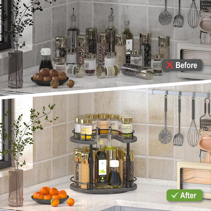 Across-Star Lazy-Susan-Organizer-Spice-Rack, Rotating Spice Organizer For Cabinet Pantry, Seasoning Holder Spice Shelf With Adjustable Height, Kitchen Counter Shelf Countertop Organizer