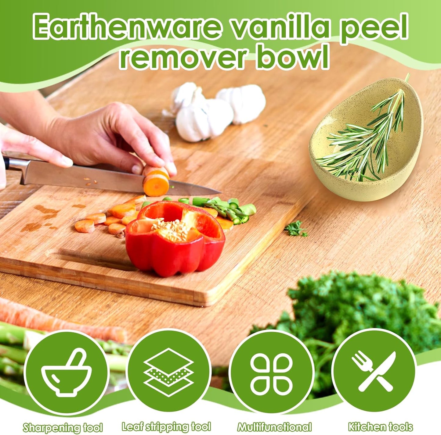 Vvluvva Ceramic Herb Stripper Bowl with Multi-Size Leaf Stripping Holes, Handmade Pottery Herb Peeler and Grinding Bowl for Kitchen Meal Prep, Quickly Separate Herb Leaves and Stems