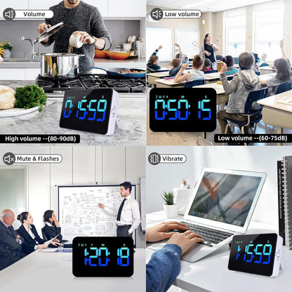 PERSUPER Digital Timer Kitchen Timer Count Down Up Rechargeable Kitchen Gadgets Vibration Mode Adjustable Volume and Brightness LED Display Time Management for Cook, Desk, Kids Adults Study Teaching