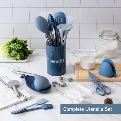 COOK WITH COLOR Silicone Cooking Utensils, Kitchen Utensil Set, Easy to Clean Silicone Kitchen Utensils, Cooking Utensils for Nonstick Cookware, Kitchen Gadgets Set, 10 Pieces, Green