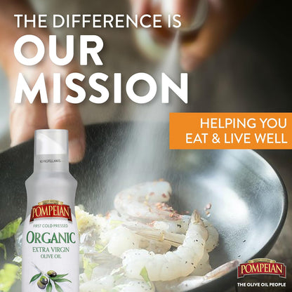 Pompeian Robust Organic Extra Virgin Olive Oil Spray - No Propellants - First Cold Pressed Olive Oil for Cooking - Robust Flavor for Salads, Pasta, and Drizzling, 5 Fl Oz (3 Pack)