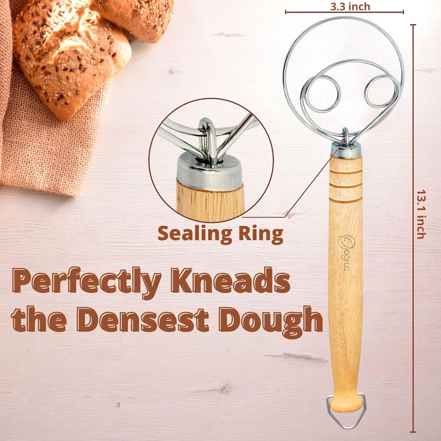 Danish Dough Whisk and Bread Lame Set for Bakers - Pastry and Bread Making Tools - Flour Whisk with Wooden Handle 13.5 inch