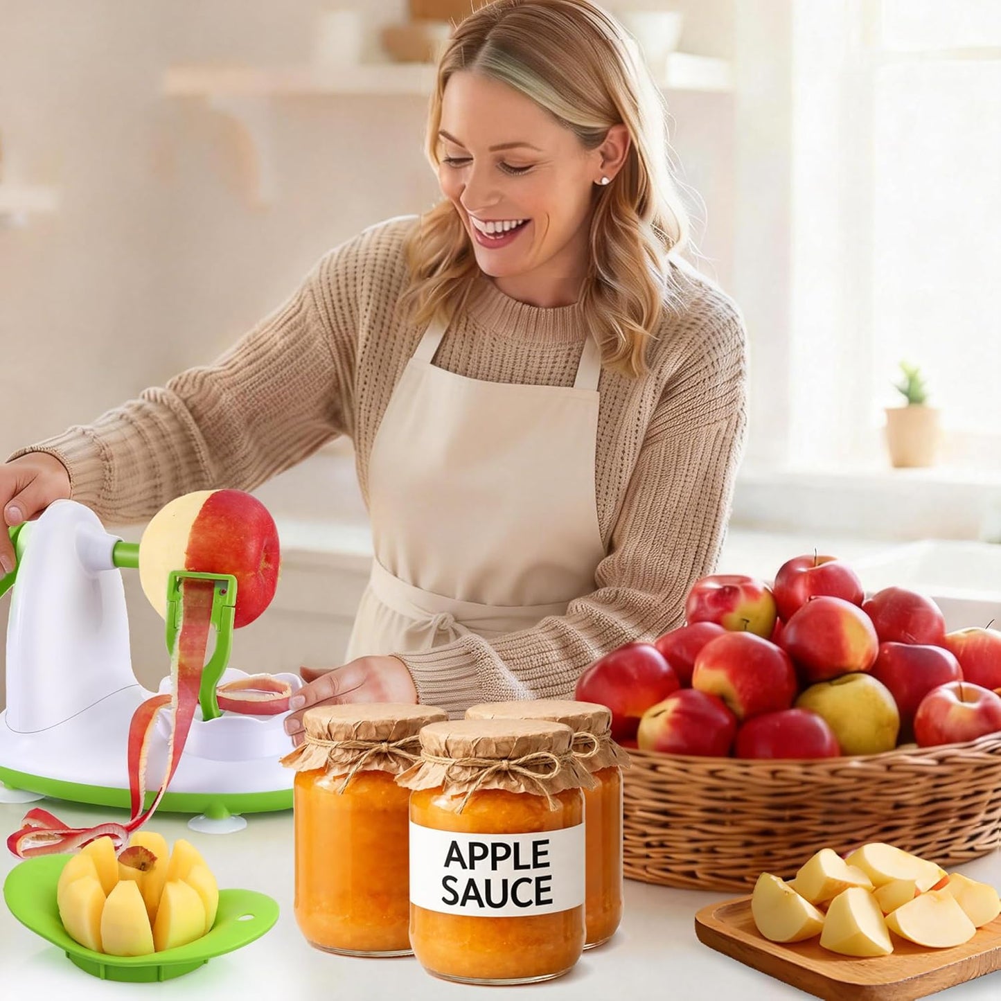 Apple Peeler for Apple Sauce and Pie, 8-Wedge Apple Slicer Corer with Stainless Steel Blades, Upgraded Strong Suction Base, Includes 2 Replacement Blades
