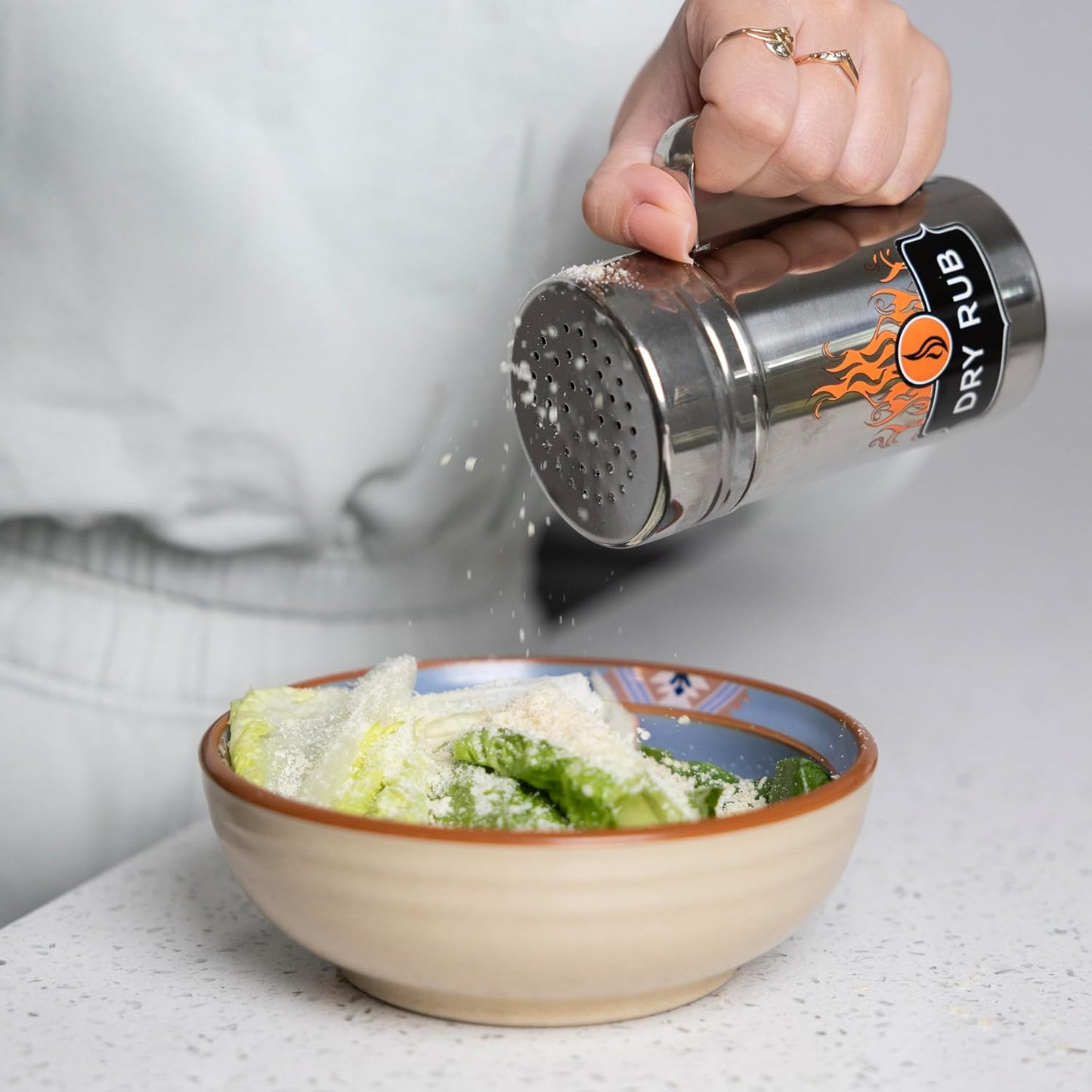 Outset Stainless Steel Dry Rub Shaker With Lid, 13oz Seasoning Dispenser