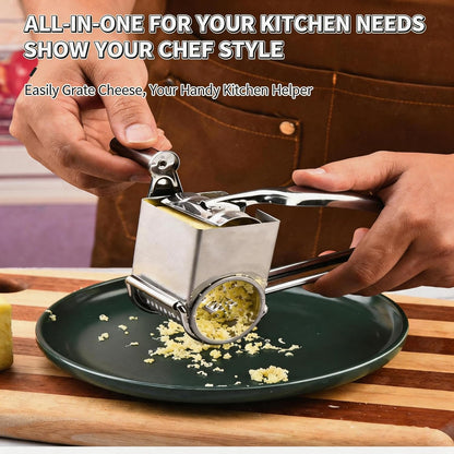 Generic Handheld Rotary Cheese Grater, 430 Steel Manual Shredder For Parmesan, Cheddar, Nuts & Root Veggies