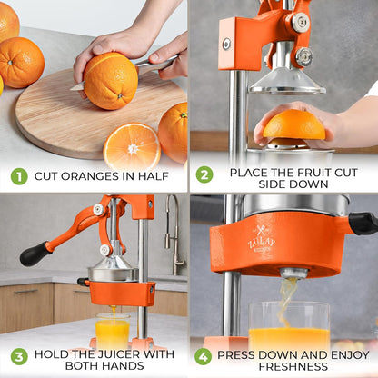 Zulay Kitchen Cast Iron Juicer - Heavy Duty Manual Juicer with Detachable Strainers for Easy Cleaning, Orange Juice Press for Citrus Fruits, Perfect for Bartenders, Juice Lovers & Health Enthusiasts