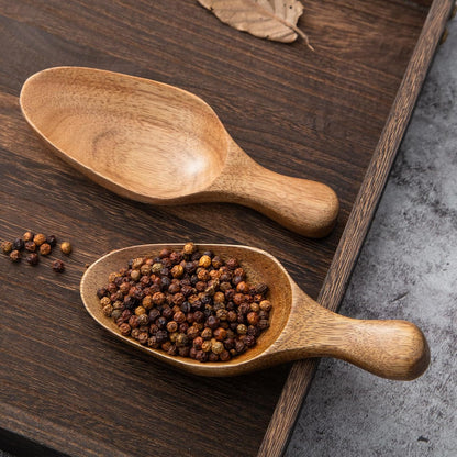 Big Wooden Scoop Shovel, Large Coffee Scoops for Ground coffee, 2PCS Acacia Wood Bean Salt Spoons, Wooden Scoops for Jars Canisters, Kitchen Scoops for Flour Laundry Scoop Multi-purpose
