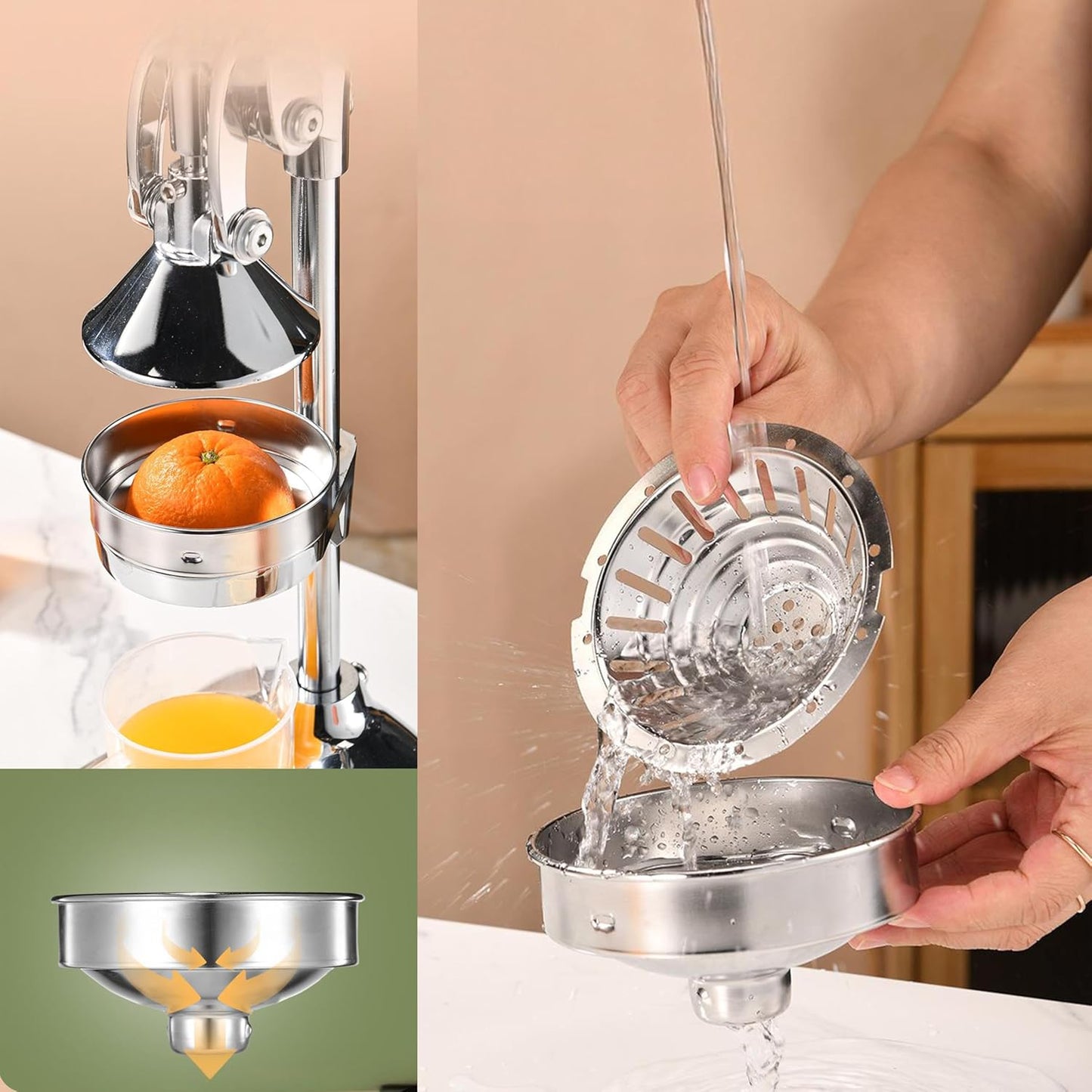 LIU&LIU Citrus Juicer with Lever Press,Hand Press Fruit Juicer with 304 Material Pressure Lid and Filter Screen, Removable and Easy to Clean,Silver