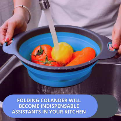 Green Kitchen Strainer Colander Set - 2 PCS Multifunctional Colander Silicone Food Strainers for Kitchen for Pasta and Spaghetti Collapsible with Plastic Handles