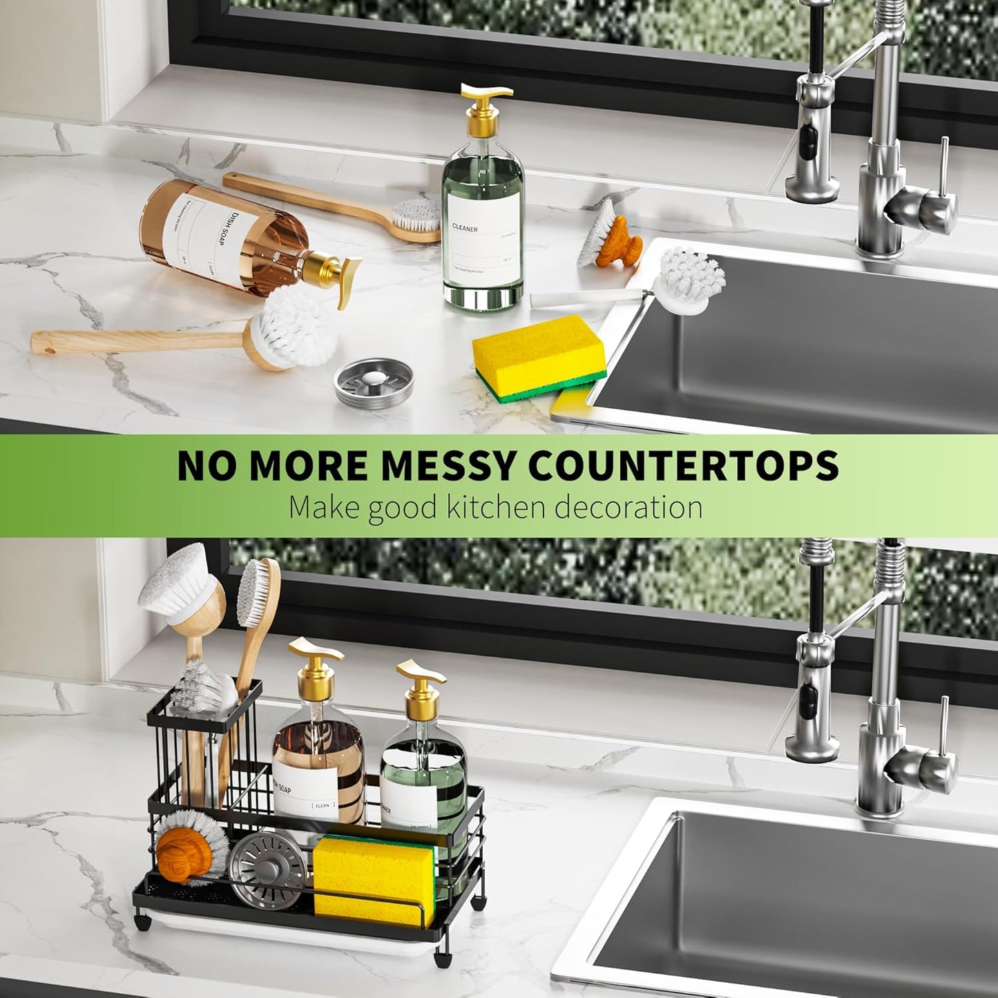Sponge Holder for Kitchen Sink, Smiley Face Sink Caddy with Removable Brush Holder,Self-Draining Sponge Caddy for Sponge,Soap,Dish Brush,Scrubber,Kitchen Essentials and Gadgets