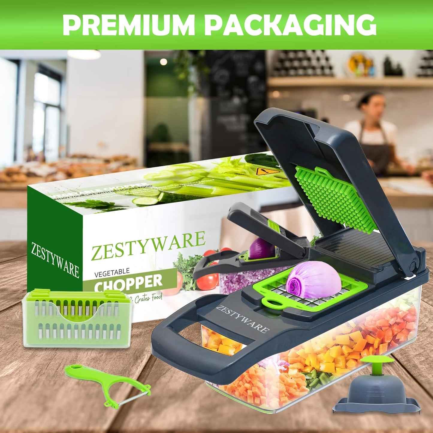 Vegetable Chopper Multifunctional Food Chopper | 16-in-1 Onion Cutter with 7 Blades, Vegetable Slicer and Dicer with Container for Salad, Potato, Carrot, Garlic & Kitchen Use