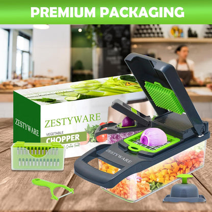 Vegetable Chopper Multifunctional Food Chopper | 16-in-1 Onion Cutter with 7 Blades, Vegetable Slicer and Dicer with Container for Salad, Potato, Carrot, Garlic & Kitchen Use