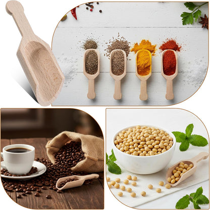 Kenaoeoe 60 Pack 2.9 x 1.1 Inches Small Wooden Spoons Unpainted Wooden Scoops for Jars Mini Measuring Cups for Bath Salts, Sugar, Coffee, Spices, Laundry Detergent