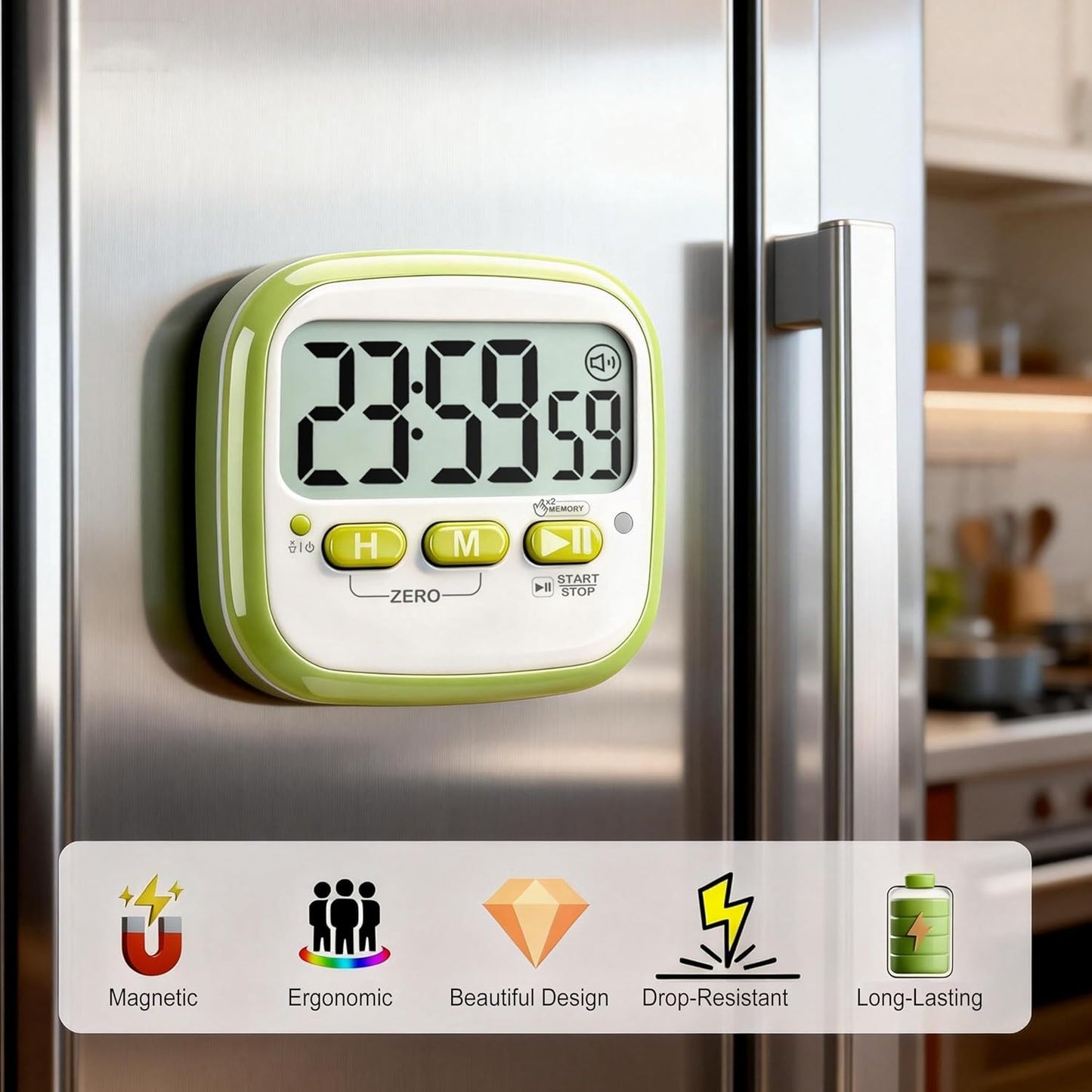Antonki 2 Pack Classroom Timers for Kids Teachers, Magnetic Countdown Digital Kitchen Timer for Cooking, Study, Exercise, Games, Time Mangement - Loud/Silent Mode - Battery Included