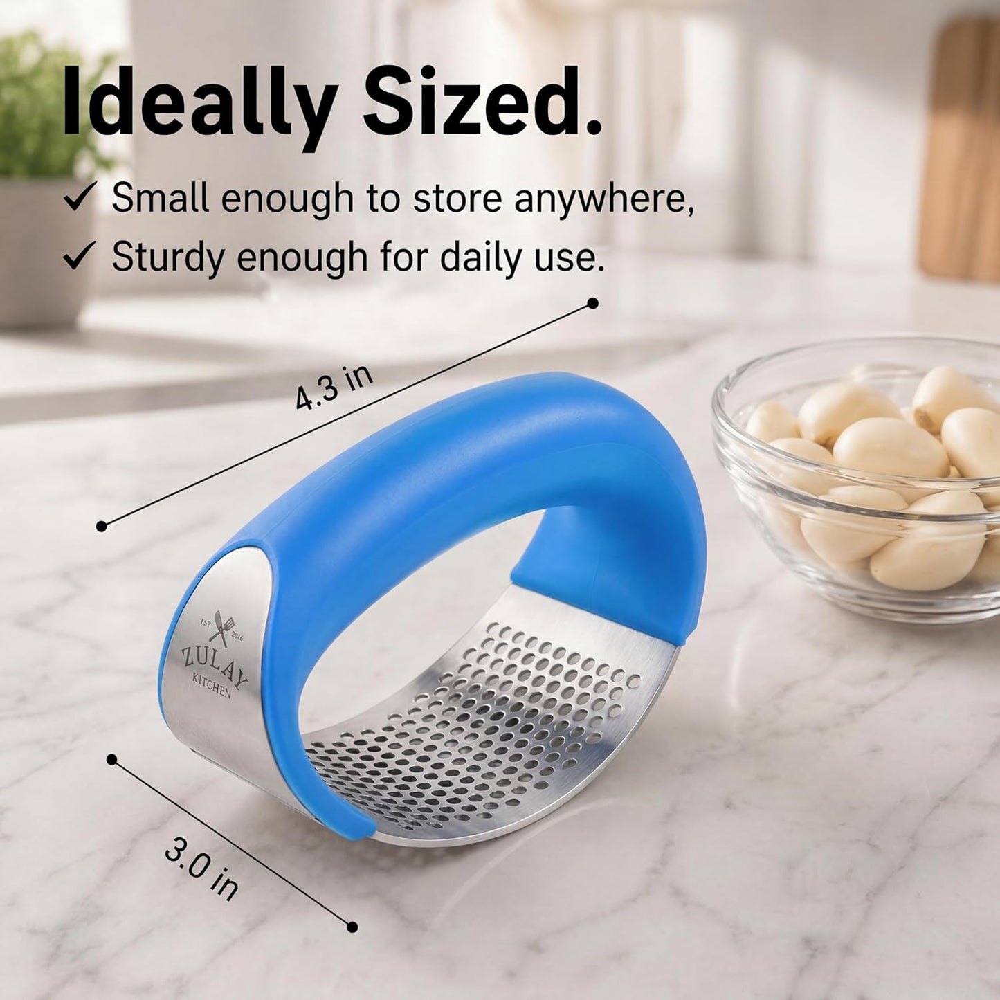 Zulay Kitchen Stainless Steel Garlic Press Rocker Set - Premium Garlic Mincer Garlic Crusher - New Innovative Garlic Crusher with Peeler and Scraper - Comfortable Grip (Black)