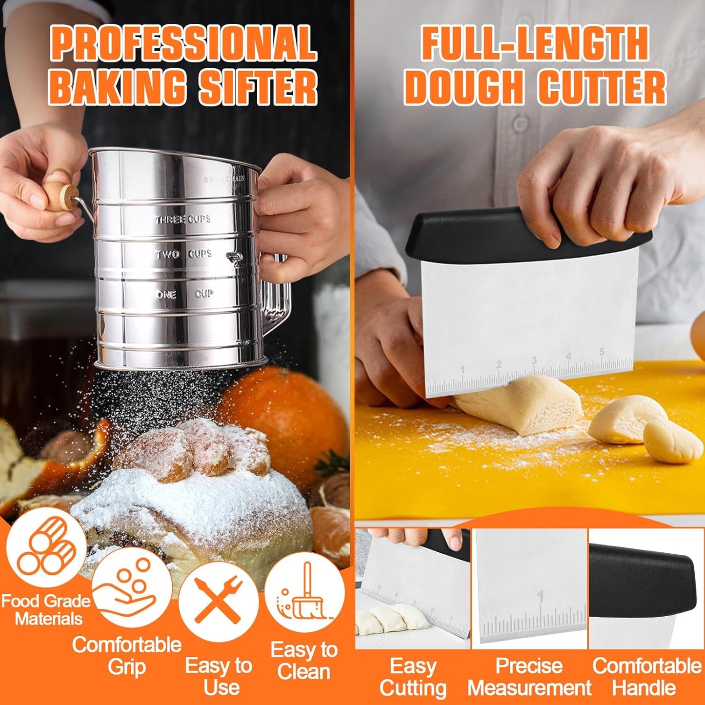 Biscuit Cutter Set,10PCS Stainless Steel Pastry Blender Set with Pastry Cutter,5PCS Biscuit Cutter,Dough Cutter,3 Cup Flour Sifter,Baking Mat and Fine Mesh Strainer for Cooking Cookies and Donuts